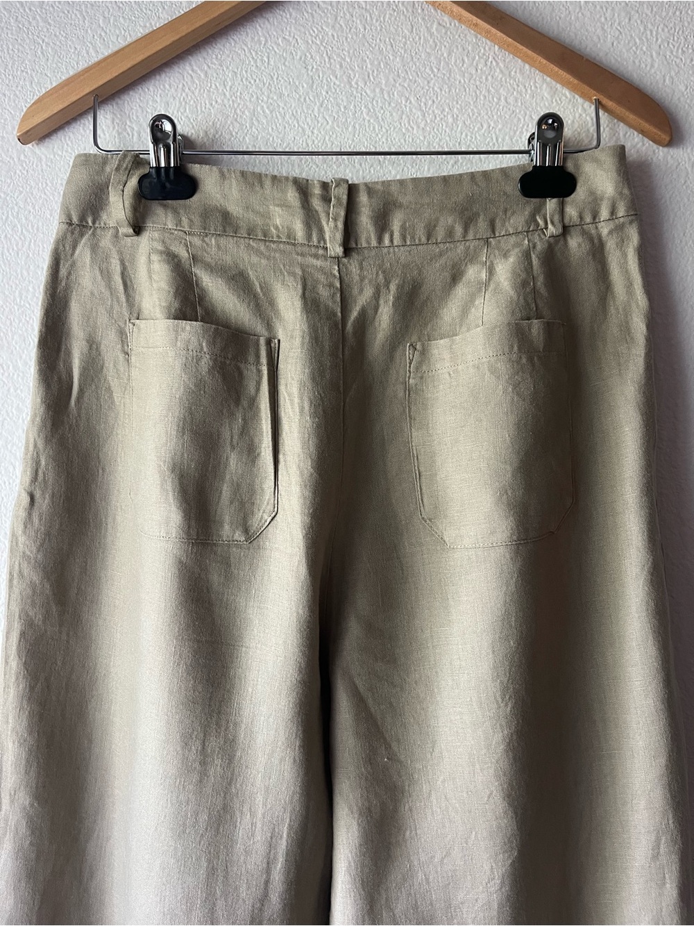 Zara Relaxed Linen Wide Leg Crop Trouser Pleat Front Pant Khaki Tan Size M - Picture 6 of 10